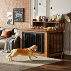 IRONCK Extra Large Dog Crate Furniture, 43.3 inches Wooden Dog Crate with Storage and 4 Hooks, Heavy Duty Pet Crate for Large Dog, Decorative Pet Cage for Indoor (30" L x 43.3" W x 41.1" H)