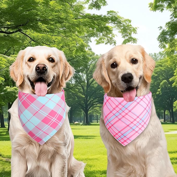 Pink Dog Bandana Girl Large 2PCS, Summer Spring Scarf, Durable Triangle Reversible Bibs Handkerchief for Puppy Pet