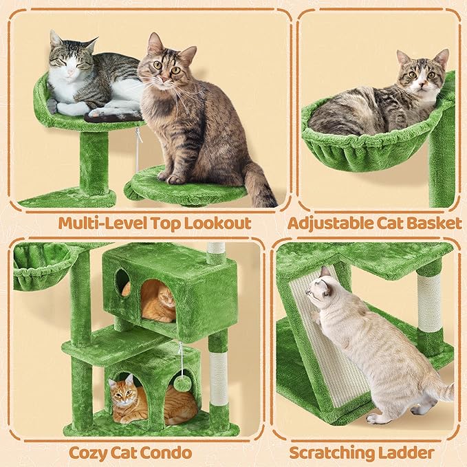 Topeakmart Cat Tree, 57in Cat Tree Tower for Indoor Cats with Basket Top Perches Sisal Scratching Board and Dalling Ball, Cat Activity Center for Kittens