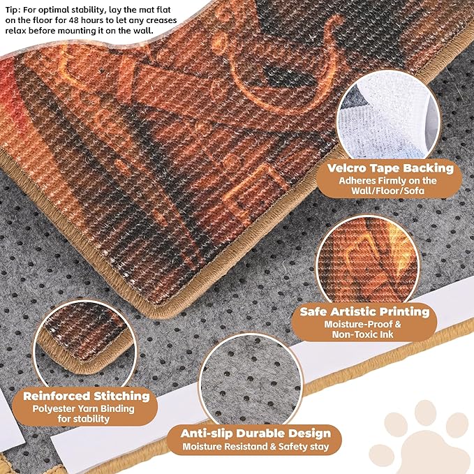 Sisal Cat Scratcher Mat, Cat Wall Scratcher for Indoor Cats, 23.6x15.7 Inch Cat Scratch Pad with Hook & Loop, Wall Mounted Cat Scratching Post to Protect Couch and Carpet（Explorer Cat）