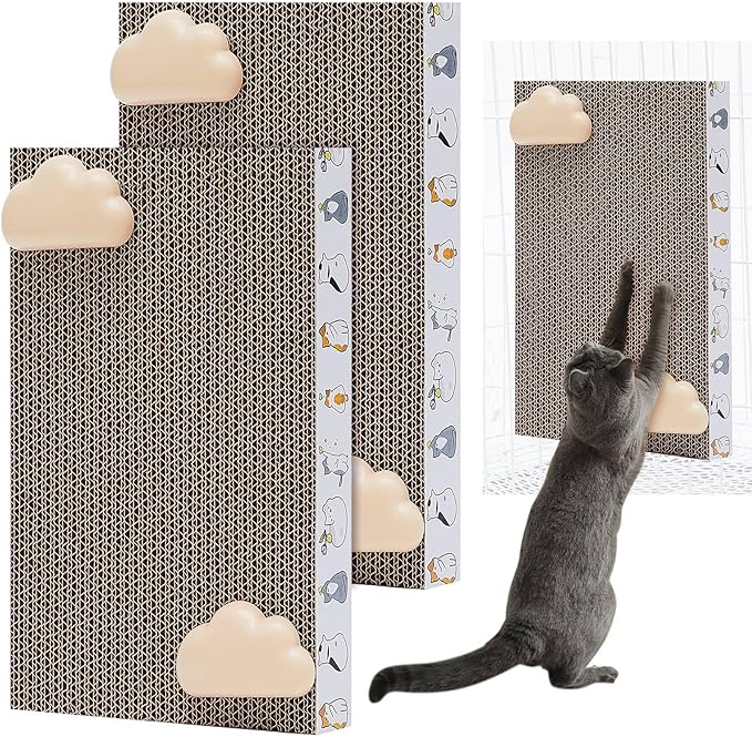 2 Pack Cat Scratcher Cat Scratching Cardboard Post for Cage 12" x 8" Wall Mounted Scratcher Board for Indoor with Cloud-Shaped Holders Double-Sided Usability