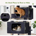 Globlazer 77" Cat Tree for 4+ Large Cats, Multi-Level Cat Tower with 2 Condos, Hammocks & Scratching Board, Stable Reinforced Base, Skin-Friendly Plush, S77E, Dark Grey