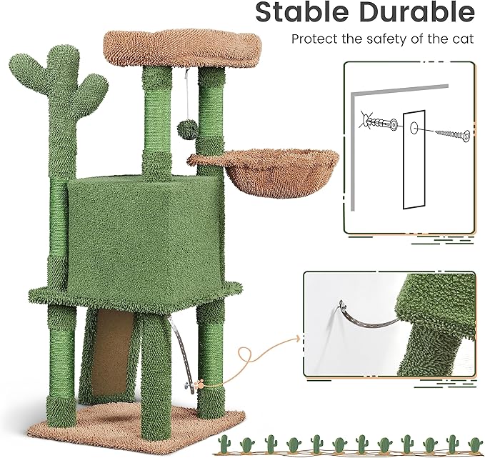 Topeakmart 42″ H Cactus Cat Tree,Cute Cat Tower w/Scratching Posts,Indoor Cats Furniture Pet Activity Center Play House w/Platform/Condo/Basket&Hanging Ball