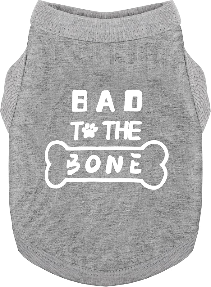 Discover Cozy Cotton Canine Wear: Soft, Lightweight, and Breathable Dog Shirt Vest with Eye-Catching Graphics(Bad to The Bone), Keeping Your Furry Friend Warm and Comfy! Grey 3XL