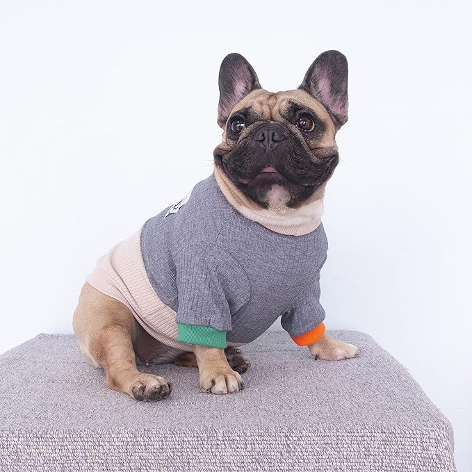 iChoue Pet Dog Crewneck Sweater Color Block Pullover Winter Warm Clothes for English Bulldog Bully Pitbull - Grey and Yellow/XLarge