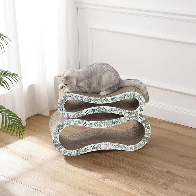 CSR1014F Suvi 26" Modern Cardboard Infinity 2-in-1 Lounge Bed Cat Scratcher with Catnip, Garden Cats