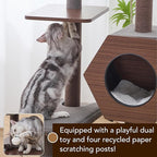 PetPals 5-Level 46.4” Mid-Century Modern Cat Tree with Hexagon Condo, Replaceable Recycled Paper Rope Scratchers, Washable Bed&Toys, Quick Assembly, Ideal for Medium Cats,Dark Brown