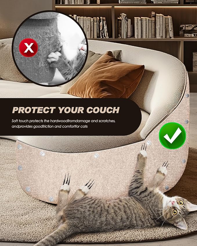 Cat Scratch Furniture Protector, Trimmable Self-Adhesive Carpet, DIY Climb Cat Scratcher Mat for Covering Cat Tower and Couch Protector from Cat Claws（Beige）