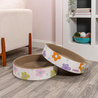 CSR1001A-SET2 Daisy 18.13" Modern Cardboard Bowl Cat Scratcher with Catnip, White/Multi (Set of 2)