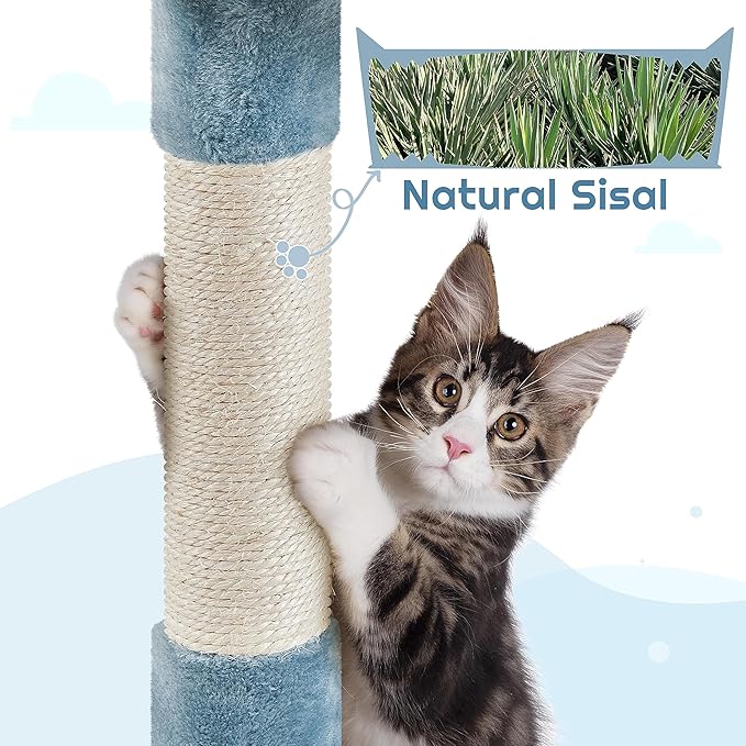 Topeakmart Cat Tree Ocean-Themed Cat Tower 61in, Multi-Level Cat Climbing Tree with Condo, Sisal Scratching Posts, Round Entrance, Perches, Hammock