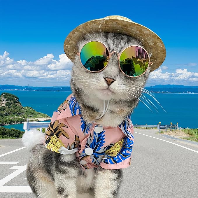 Pet Shirt Summer Breathable Pet Dog Hawaiian Costume Pet Cat Sunglasses Hawaii for(Pink)