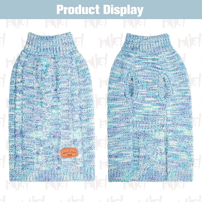 BEAUTYZOO Small Dog Sweater -Turtleneck Pullover Classic Cable Knit Fuzzy Winter Coat Dog Cold Weather Clothes for Small Medium Dogs Puppy Girl Boys(Gradient Cyan, S)