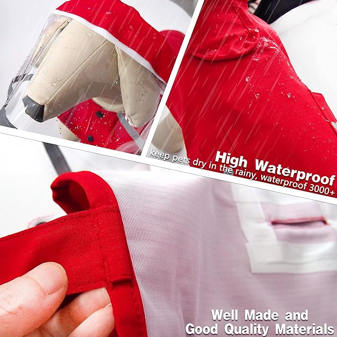 Dog Raincoat,Waterproof Rain Poncho with Hoodie, High Reflective Adjustable Pet Rain Jacket with Leash Hole for Small Medium and Large Dogs (Red, X-Small)