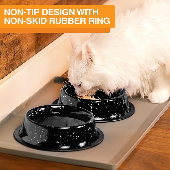 Neater Pet Brands - Outdoor Camping Style Pet Bowl - Enamel Ware Blue Black Granite Colors - Dog Cat No Tip Skid Bowls (16 oz, Black)