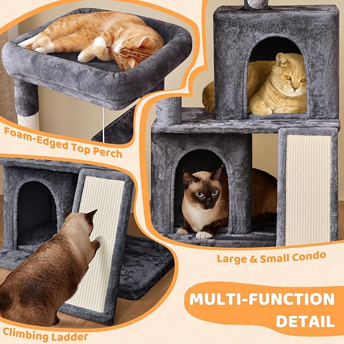 Yaheetech 42in Cat Tree Tower with Scratching Posts, Plush Condo, Ramp & Perch, Multi-Level Climber for Indoor Cats & Kittens, Dark Gray