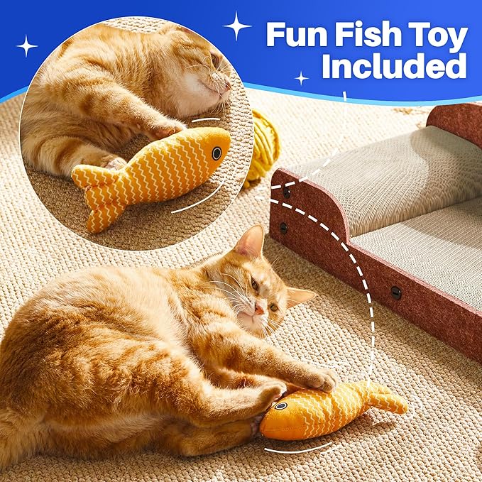 26-Inch Large Cat Scratcher Lounger Bed, Durable Cat Scratching Pad, Cat Scratch Board for Indoor Cats, Corrugated Cardboard Cat Scratcher Bed to Lounge and Scratch, Furniture Protector, Brown