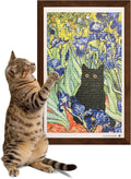 Wall Art Cat Scratcher Sisal Mat, No-Drill Wall Mounted Cat Scratch Pad with Frame, 13.8 x 21.7 Inch Cat Wall Scratchers for Indoor Cats（Irises）