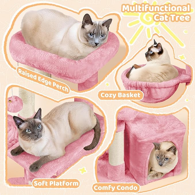 Yaheetech Cat Tree, 34in Cute Cat Tower for Indoor Cats, Multi-Level Pet Condo Furniture Activity Center Cat Bed w/Scratching Post&Dangling Ball&Platform for Kittens, Pink