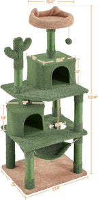 Yaheetech Cactus Cat Tree for Indoor Cats, 62in Cat Tower with Scratching Posts, Hammock & Dangling Ball, Multi-Level Condo Activity Center Furniture
