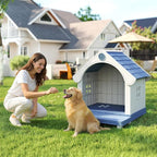 Dog Houses Outdoor, Large Dog House with Air Vents and Elevated Floor Dog House Bed for Outdoors,Courtyard,Lawn,Waterproof, Sturdy, Resin and Easy Assembly
