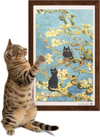 Wall Art Cat Scratcher Sisal Mat, No-Drill Wall Mounted Cat Scratch Pad with Frame, 13.8 x 21.7 Inch Cat Wall Scratchers for Indoor Cats（Almond Blossom）