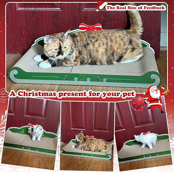 Sofa-Shaped Cat Scratching Couch - Thick Cardboard Cat Lounge Bed for Indoor Rest & Play Christmas Theme Sofa Scratcher Pad (23 "L X 12.2" W X 6.7" H)