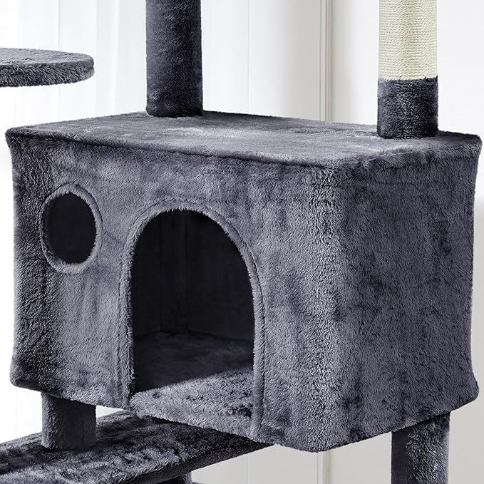 Topeakmart Cat Tree, 80-Inch Cat Tower for Indoor Cats, Multi-Level Cat Condo with Scratching Posts, Padded Perches and Ladder, Cat Stand House Furniture, Dark Gray