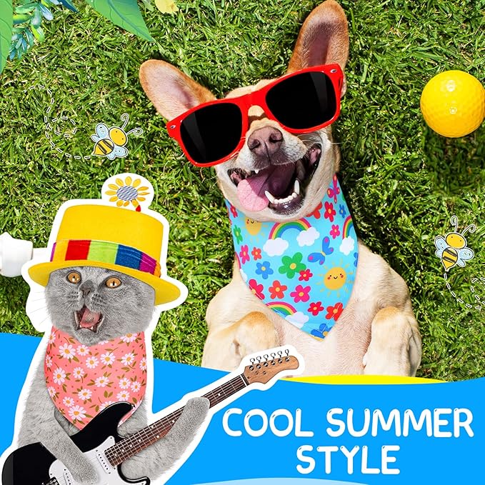 Eccliy 30 Pack Spring Dog Bandanas Bulk Flower Dog Scarfs Summer Head Wrap Soft Triangle Polyester Bandana Pet Costume Cute Bibs with Flowers Patterns for Female Male Small Medium Large