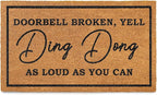 MAINEVENT Ding Dong Doorbell Door Mat 30x17 Inch, Doorbell Broken Welcome Mat for Covered Outdoor Area, Door Bell Broken Yell Ding Dong Doormat, Coir Welcome Rug Funny