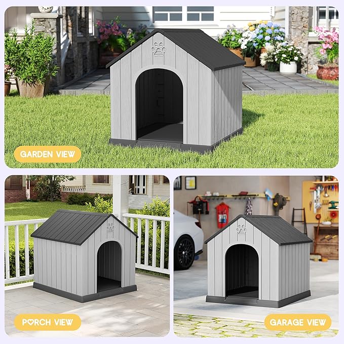 Bifanuo Large Dog House for Outdoor & Indoor, Waterproof Puppy Shelter with Air Vents & Elevated Floor, Easy Assemble Sturdy Dog Kennel for Large Dogs (Classic Black, 36.2''L×38''W×38''H)