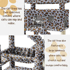 80 Inch Cat Tree, Large Cat Tower with 9 Scratching Posts, 2 Perches, 2 Caves, 2 Basket, 2 Stairs, Extra Large Hammock, Multi-Level Plush Cat Condo for Indoor Cats/Grey Leopard Print