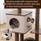 Petpals 4 Level 43" Minimalist Design Cat Tree with Wood Condo,Replaceable Paper Rope Scratching Posts,Full Body Bruch,Removeable and Washabel Bed (Brown and Beige)