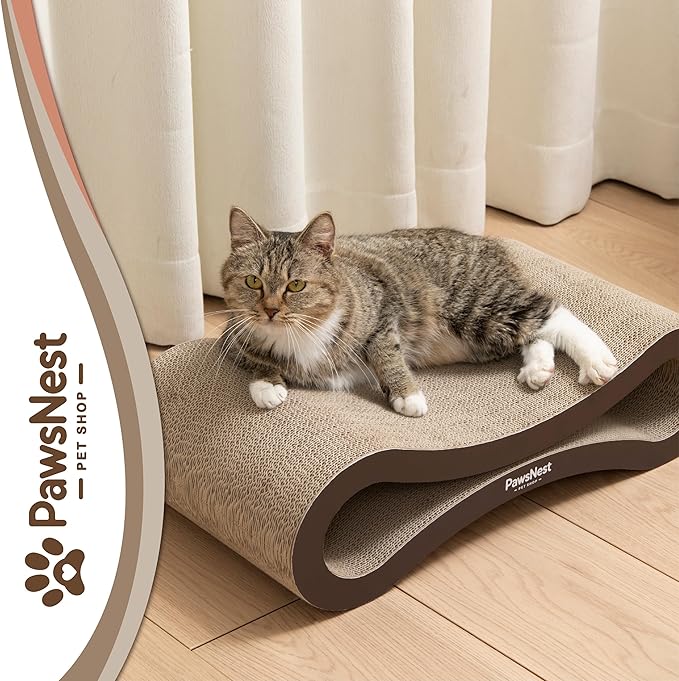Paws NEST Scratch Lounge for Cats, 21.6 Inch Cat Lounger Scratcher, Infinity Cat Scratcher, Reversible, Non-Toxic & Durable, Includes Premium Organic Catnip