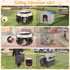 Dog Playpen 36", HOMAGICO Pet Playpen for Indoor Cats Enclosed, Portable Dog Cage Outdoor Tent Crate with Carrying Case,Water-Resistant and Removable Shade Cover,Brown