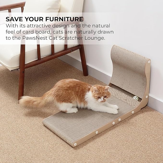 Paws NEST Cat Scratcher, 27.5 Inch L Shaped Cat Scratcher, Eco-Friendly for Indoor Cats, Includes Ball Toy & Premium Catnip, Non-Toxic, Easy Assembly
