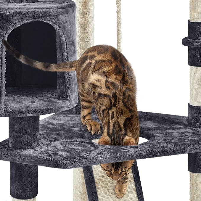 Topeakmart Cat Tree Large Cat Tower 79inch for Indoor Cats Multi-Level Cat Tree with Scratching Posts & Basket & Scratching Posts as Activity Center, Play House,Dark Gray