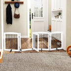 Freestanding Dog Gate with Door, Pet Gate for Stairs, 80 inch Wide Pet Barrier Indoor, Dog Fences Indoor, Support Feet Included, 4 Panels, 24" Tall, White & Black