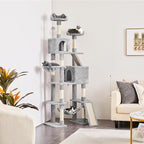 Topeakmart Cat Tree, 82.5in Climbing Tower with 2 Kitten-Ear-Style Top Perches, Hammock, Basket, Scratching Posts, Multilevel Pet Furniture Activity Center for Indoor Felines, Light Gray