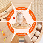 Cat Scratch Pad with Ball Track and Spring Toy, Wooden Cat Scratcher with Sisal Scratching Mat, Ball Track System and 3 Replacement Toy for Cats Scratching,Chasing and Playing (Nature Wood)