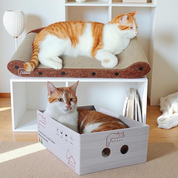Cat Scratcher 24 Inch Cat Scratching Sofa Bed & 16" Lounge Box with Scratch Pad - Durable Cat Scratchers for Indoor Cats to Protect Your Furniture