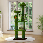 72in Cactus Cat Tree Tower – Transparent Capsule, Sisal Scratching Posts & Plush Perches | Multi-Level Adventure Center for Kittens & Large Cats, Sturdy & Stylish Home Decor (Green)