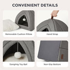 Bedsure Cat Beds for Indoor Cats - 2 in 1 Cat Cave House Tent for Kittens and Small Pets with Removable Washable Cushioned Pillow, Foldable Kitten Hideaway with Non-Slip Bottom, Grey, 16 inches