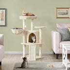 Topeakmart 42in Cat Tree Tower for Indoor Cats, Cat Condo with Perch & Hammock, Activity Center, Multi-Level Cat Furniture with Scratching Posts, Cat House, Beige