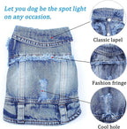 Jean Jacket, Blue Denim Lapel Vest Coat T-Shirt Costume for Small Medium Dogs Cats, Cute Girl Boy Puppy Clothes, Comfort and Cool Apparel, Machine Washable Outfits (XXL, Blue)