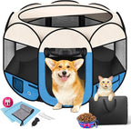 Dog Playpen 36", HOMAGICO Pet Playpen for Indoor Cats Enclosed, Portable Dog Cage Outdoor Tent Crate with Carrying Case,Water-Resistant and Removable Shade Cover, Blue