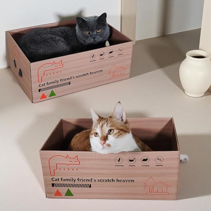 Cat Scratcher Bed 27 Inch Cat Couch Scratcher &16 Inch Cat Scratch Box with Refillable Scratch Pad Cat Scratchers for Indoor Cats Durable Extra Large Cats Lounger Furniture Protector