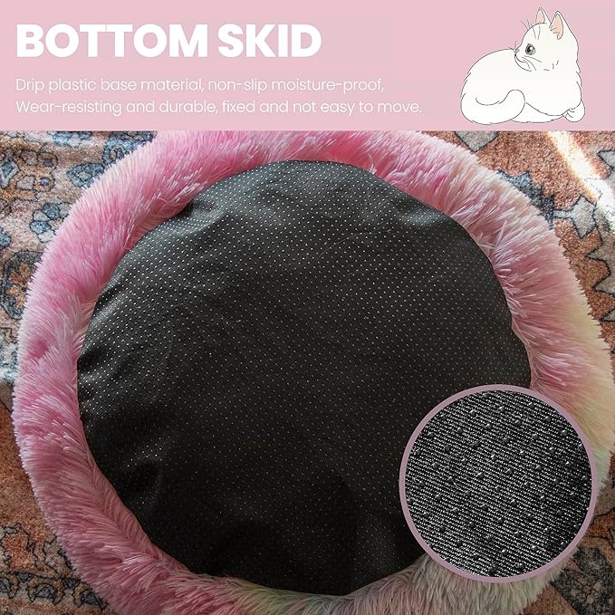 Cat Bed Round Fluffy Hooded Cat Bed Cave, Anti-Anxiety Cave Bed with Hooded Blanket, Cozy Cuddler Luxury Puppy Pet Bed, Anti-Slip Bottom and Machine Washable (Rainbow, Medium)