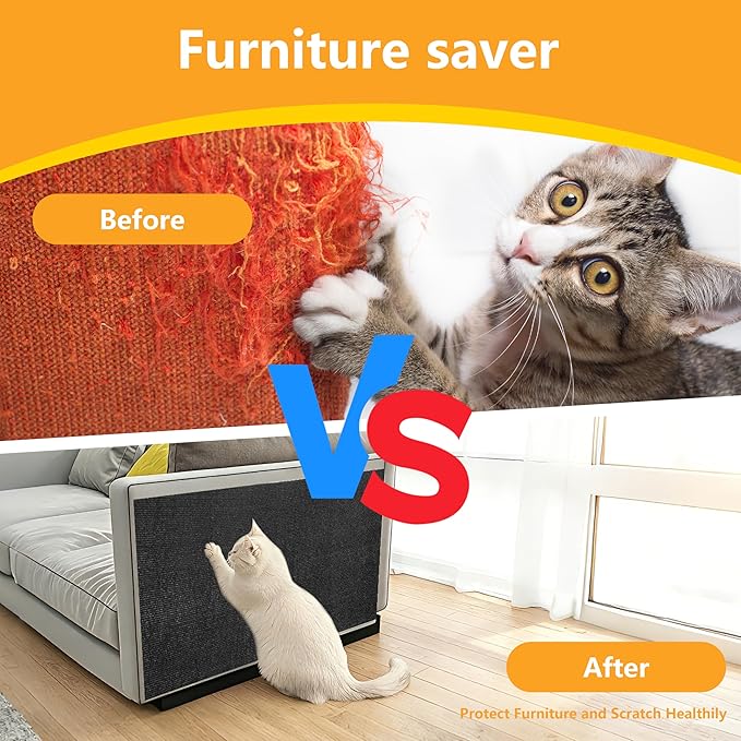 Cat Scratch Pad for Wall,Cuttable and Adhesive Cat Scratching Mat,Fun Interactive Scratcher,Cat Scratch Furniture Protector (Black,39.3×15.8inch)