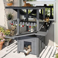 4-Tier Outdoor Cat House for Multiple Cats, Weatherproof Wood Catio Cat Tree Tower, Feral Cat Shelter Outside Enclosure with Balcony, Scratching Post, Ramps & Escape Flap Doors (Grey)