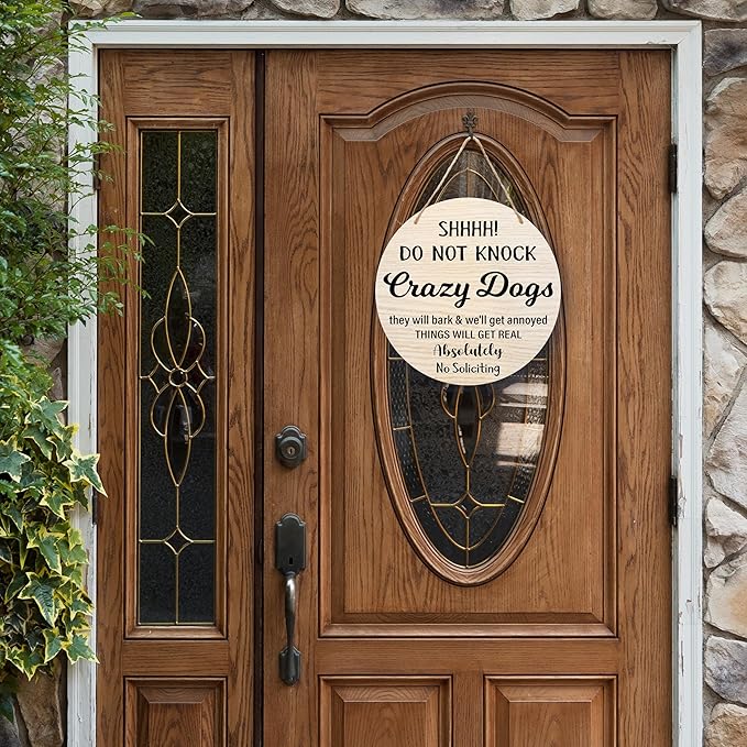 Do Not Knock Or Ring Doorbell Sign Decor, Funny Dog Warning Sign For Front Door, No Soliciting Sign For Home House Yard Outdoor, Funny Dog Door Sign Gifts For Dog Owner Dad Mom Women -b06
